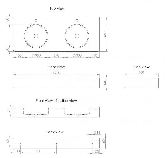 Двойной подвесной умывальник из смолы LUSSO LANOSA ARCH-00065859 - Вид №4
