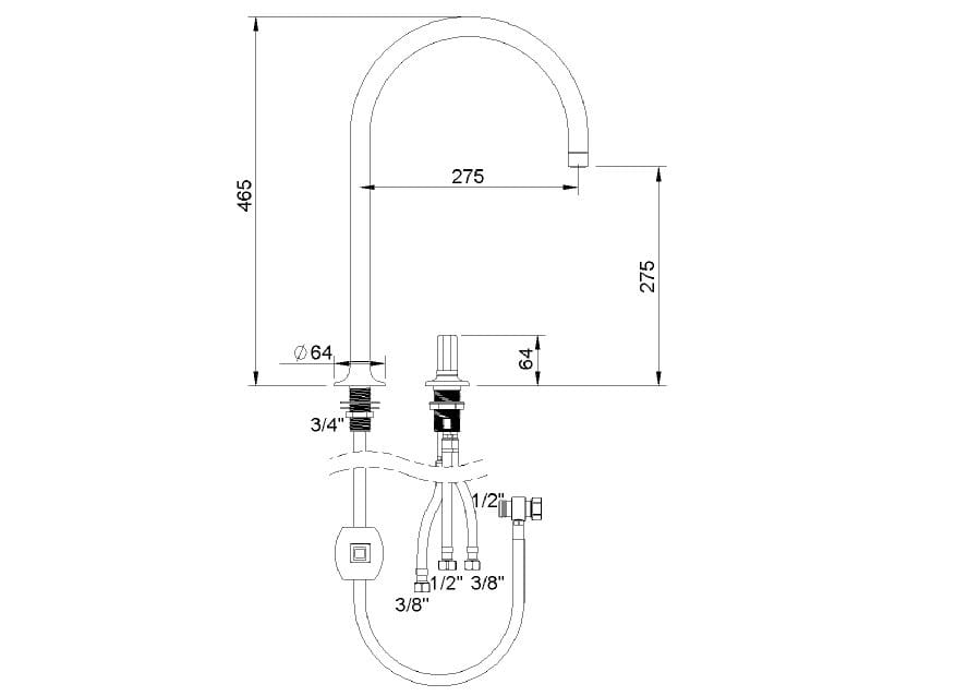 Хромированная латунь однорычажный смеситель для кухни с 2 отверстиями rvb TIMES ARCH-00146160 - Вид №2