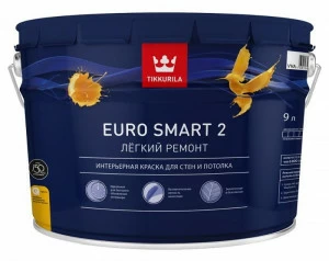 Краска Tikkurila Euro Smart 2 / Тиккурила Евро 2 глубокоматовая интерьерная 9л