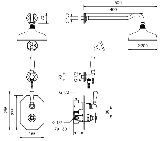 Набор для душа с переключателем с ручным душем Park Avenue Crowe ARCH-00041400 - Вид №1