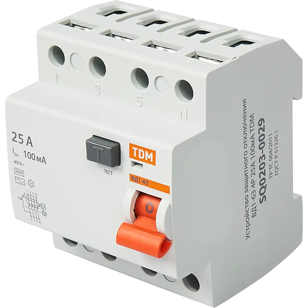 УЗО TDM Electric ВД1-63 4P 25А с защитой от токов утечки 84399448 STLM-0049232