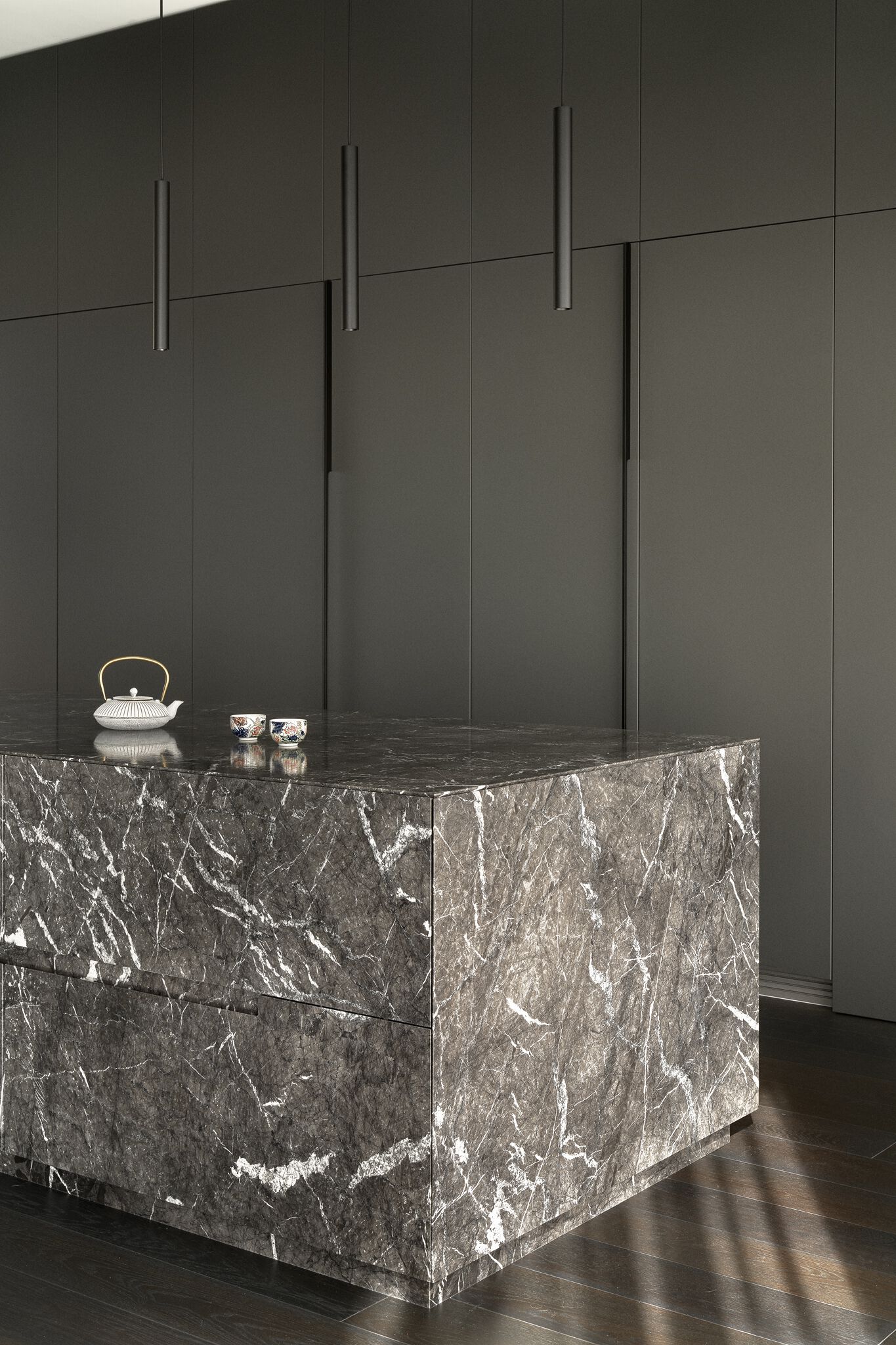 Кухня с островом на заказ из дерева и камня Zajc Monolith ARCH-00020432 - Вид №4