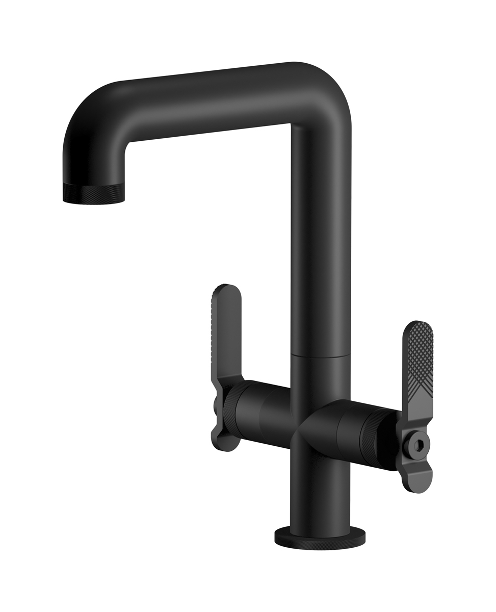 Смеситель для раковины на 1 отверстие с 2 ручками в комплекте с донным клапаном. WE ARE IB b2205np Matt Black Bold