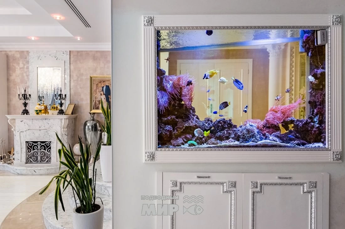Встроенные аквариумы: в стены, в пол, в мебель. Примеры интерьеров, фото