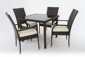 92722041 Садовая мебель для обеда искусственный ротанг коричневый : стол 4 стула F0824B-F0824A Forest STLM-0540927 VINOTTI