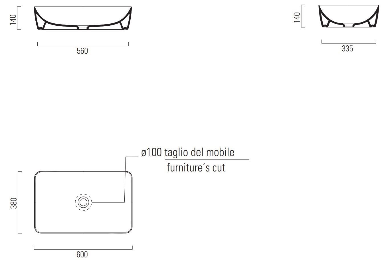 Керамическая одиночная прямоугольная столешница GSI ceramica Nubes ARCH-00038989 - Вид №4