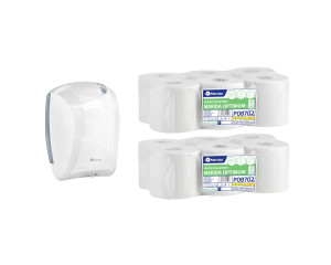 PROMO118 Контейнер для туалетной бумаги CENTER PULL белый за 50 злотых нетто при покупке 2 упаковок бумаги OPTIMUM POB702 Merida