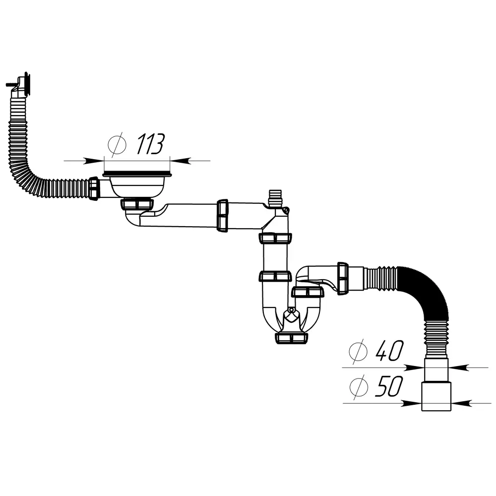 Сифон EQUATION для двойной мойки с переливом и защитой от запахов 89209833 STLM-1496383 - Вид №7