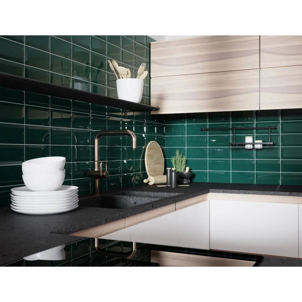 Плитка настенная Metrotiles 10х20 см 0.88 м² цвет бирюзовый Golden Tile STLM-2101808 - Вид №3