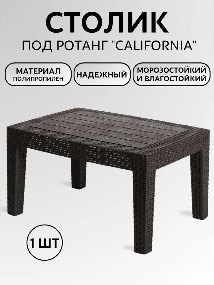 91501058 Нераздвижной садовый стол Мир дачника Калифорния 70 см x 50 см x 38 см полипропилен коричневый STLM-0962083