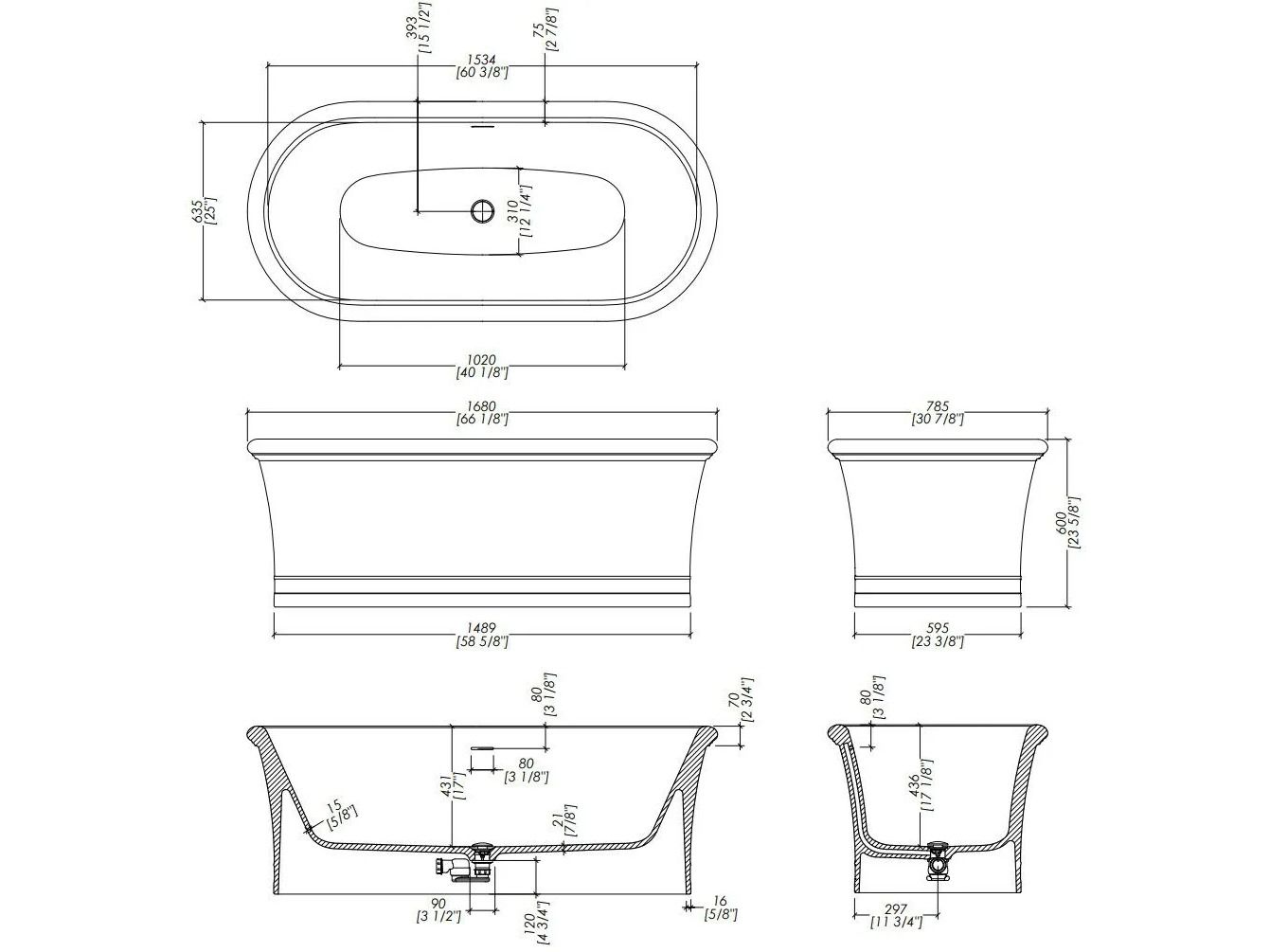 Овальная ванна в центре комнаты в White Tec Plus Devon&Devon CELINE PETITE WHITE ARCH-00010427 - Вид №3