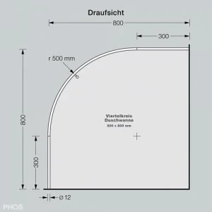 DSB500-800 Квадрант штанги для душевой занавески с радиусом дуги 50 см, 80 x 80 см PHOS