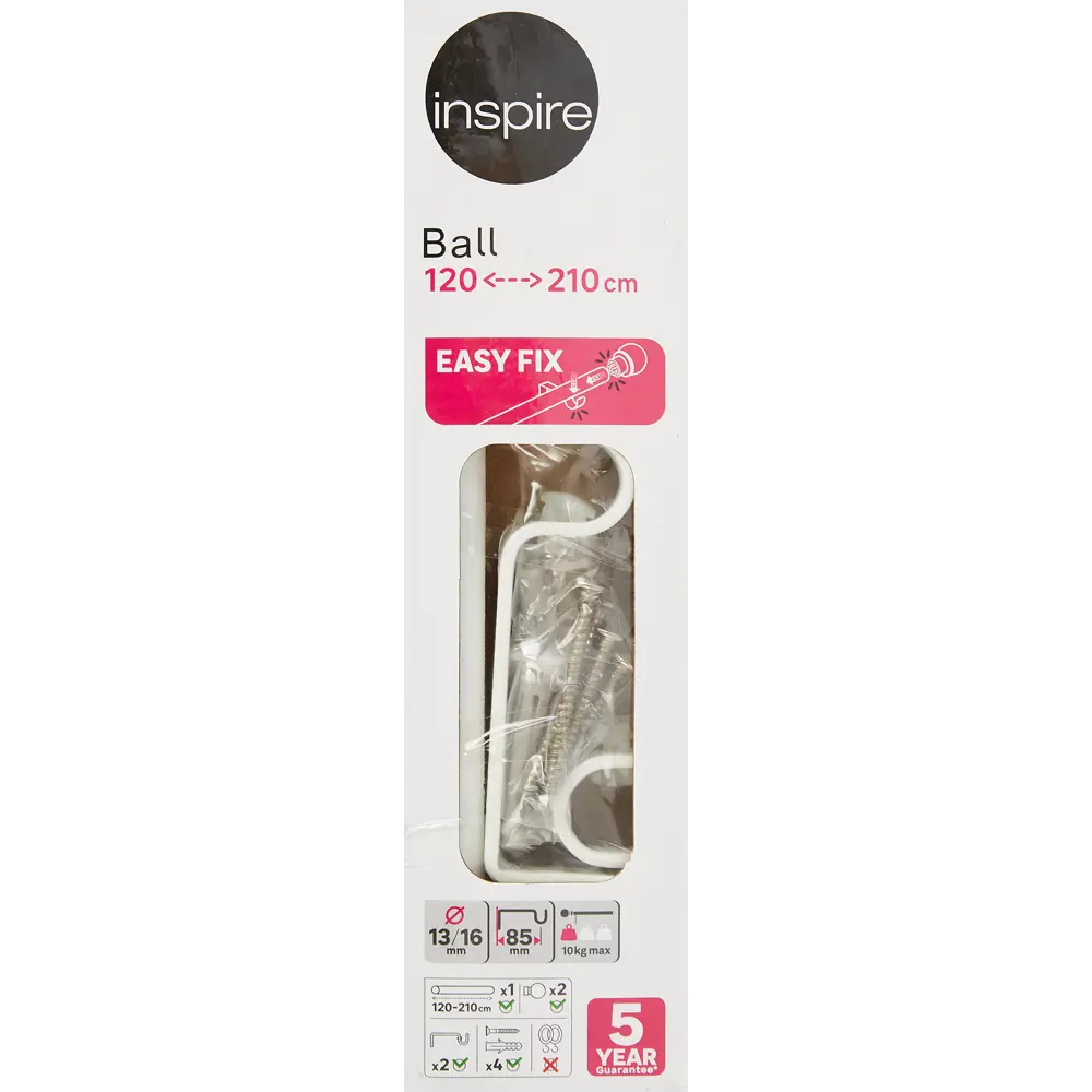 INSPIRE Карниз настенный однорядный Шар для штор 120-210 см белый 84407268 STLM-0049460 - Вид №3