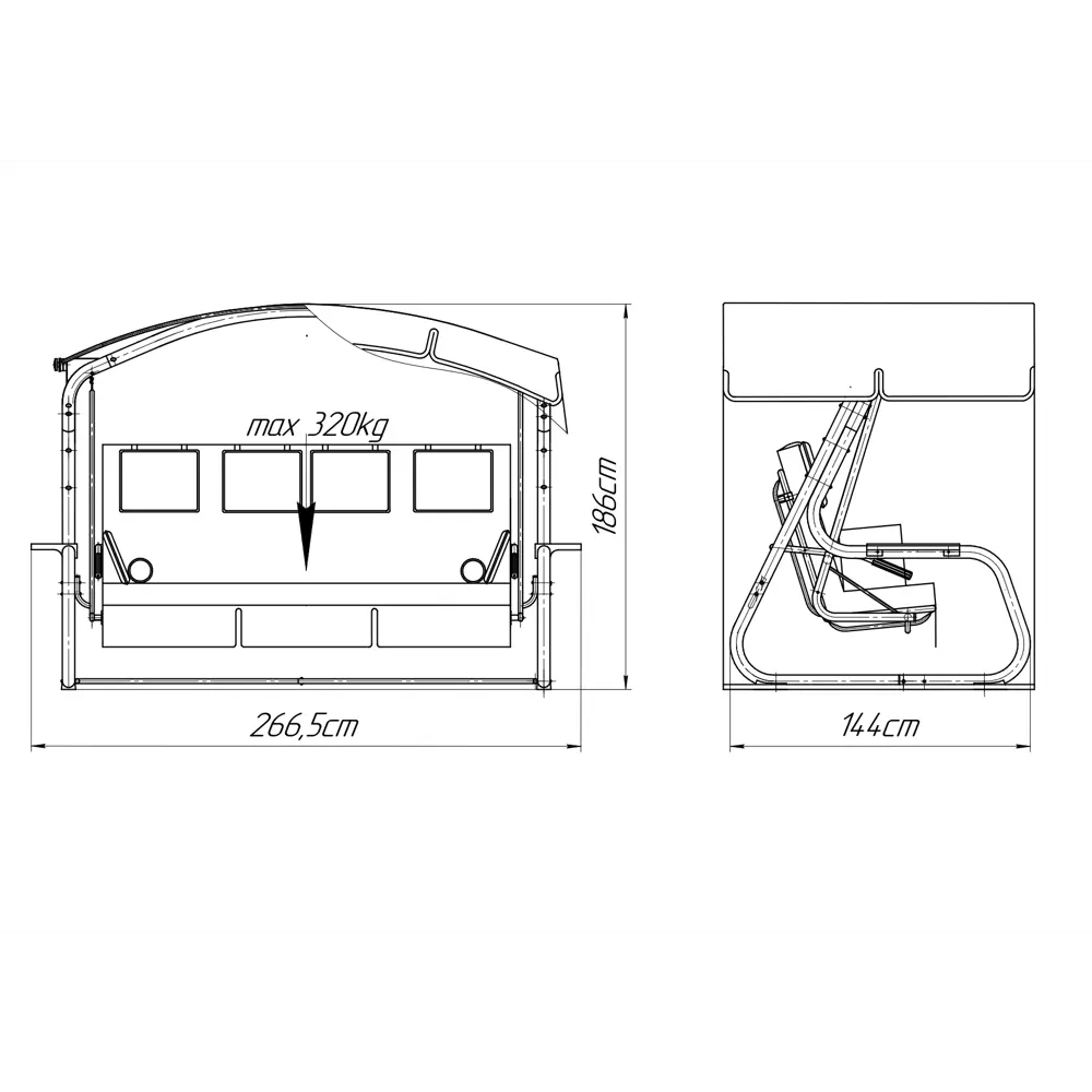 Качели садовые BEGINIA Olkhon 4-х местные до 320 кг металл зеленый STLM-2127432 - Вид №5