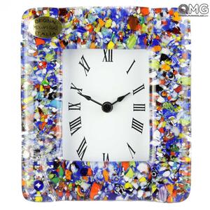 2717 ORIGINALMURANOGLASS Настольные часы с будильником - белые миллефиори - Original Murano Glass OMG 11 см