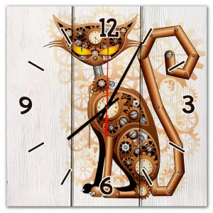 Часы настенные квадратные 30х30 см коричневые "Механический кот" ДОМ КОРЛЕОНЕ ДИЗАЙНЕРСКИЕ 00-3964256 Бежевый;коричневый