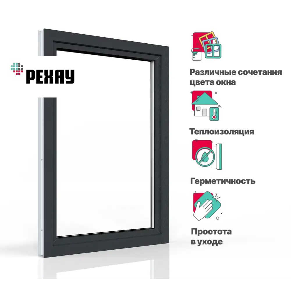 Пластиковое окно ПВХ Rehau одностворчатое 1100х900мм (ВхШ) двухкамерный стеклопакет антрацитово-серый/белый