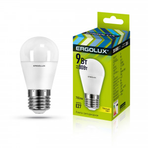 Светодиодная лампа LED-G45-9W-E27-3K 13176 ERGOLUX