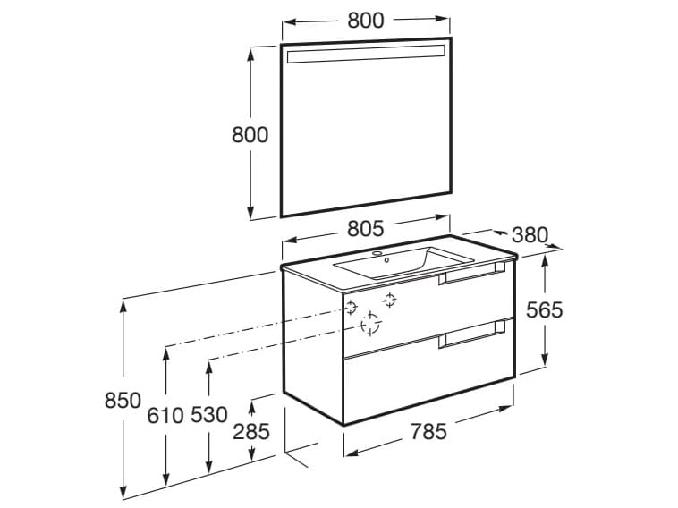 Деревянный подвесной умывальник с зеркалом Roca UNIK A85182 / A85183 / A85184 ARCH-00019858 - Вид №40