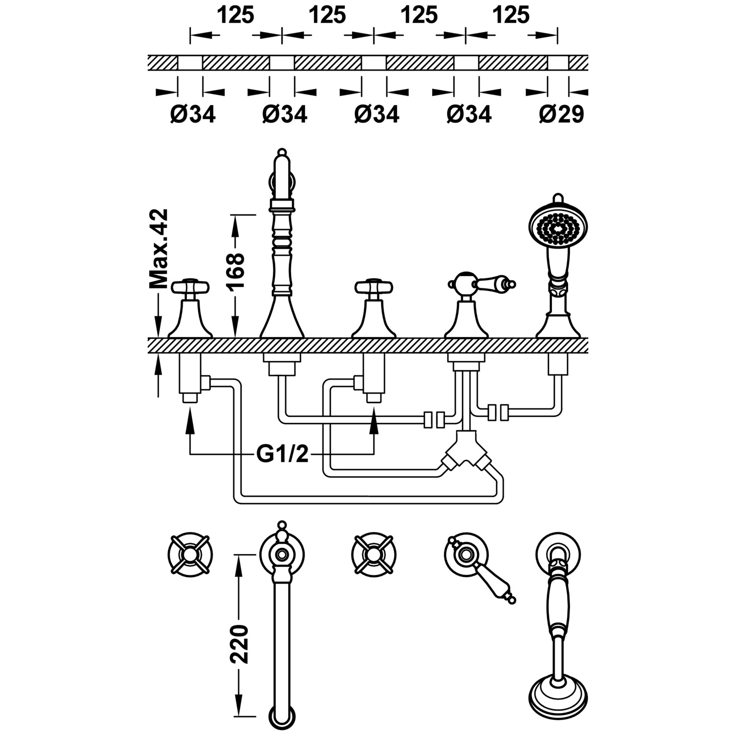 Смеситель для ванны TRES CLASIC с двумя ручками -24214601 TRES  - Вид №1