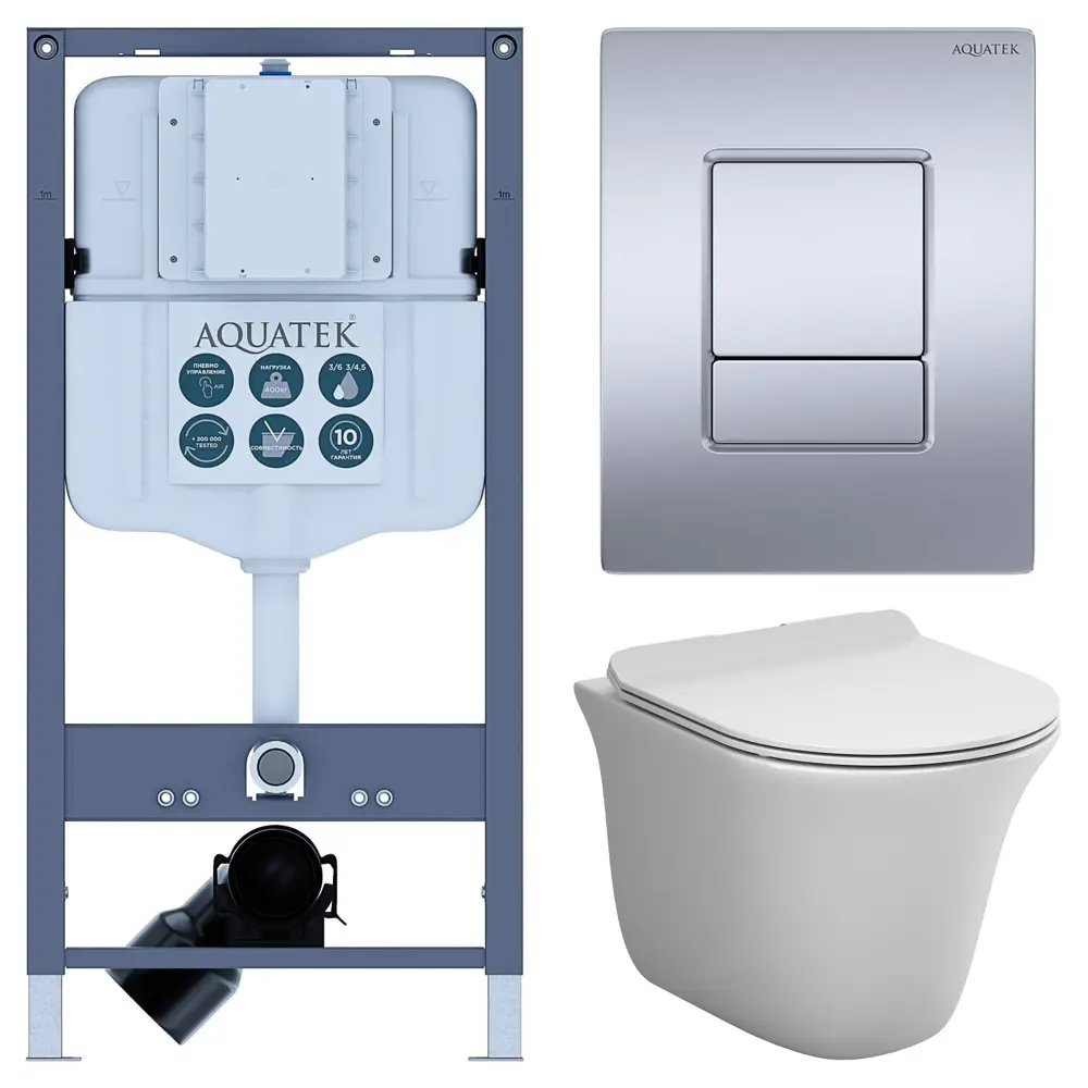 Комплект инсталляции Aquatek Pneumo N 49 с безободковым унитазом AM.PM Force клавиша Aquatek Pnn-0000003 серая Pneumo N49 STLM-2155781