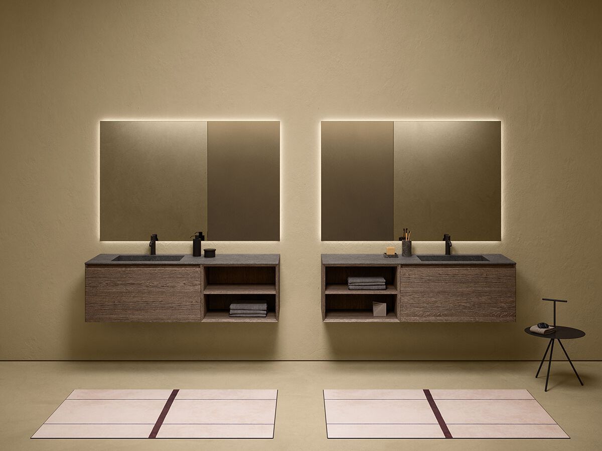 Деревянный шкаф для умывальника с дверцами с зеркалом Inbani слой ARCH-00140341