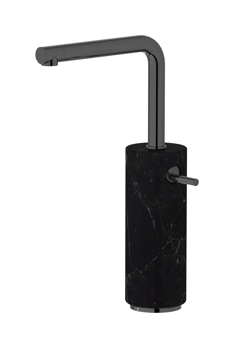 Высокий смеситель для раковины на 1 отверстие в комплекте с донным клапаном WE ARE IB mm202cf_2 Black Chrome Marmo