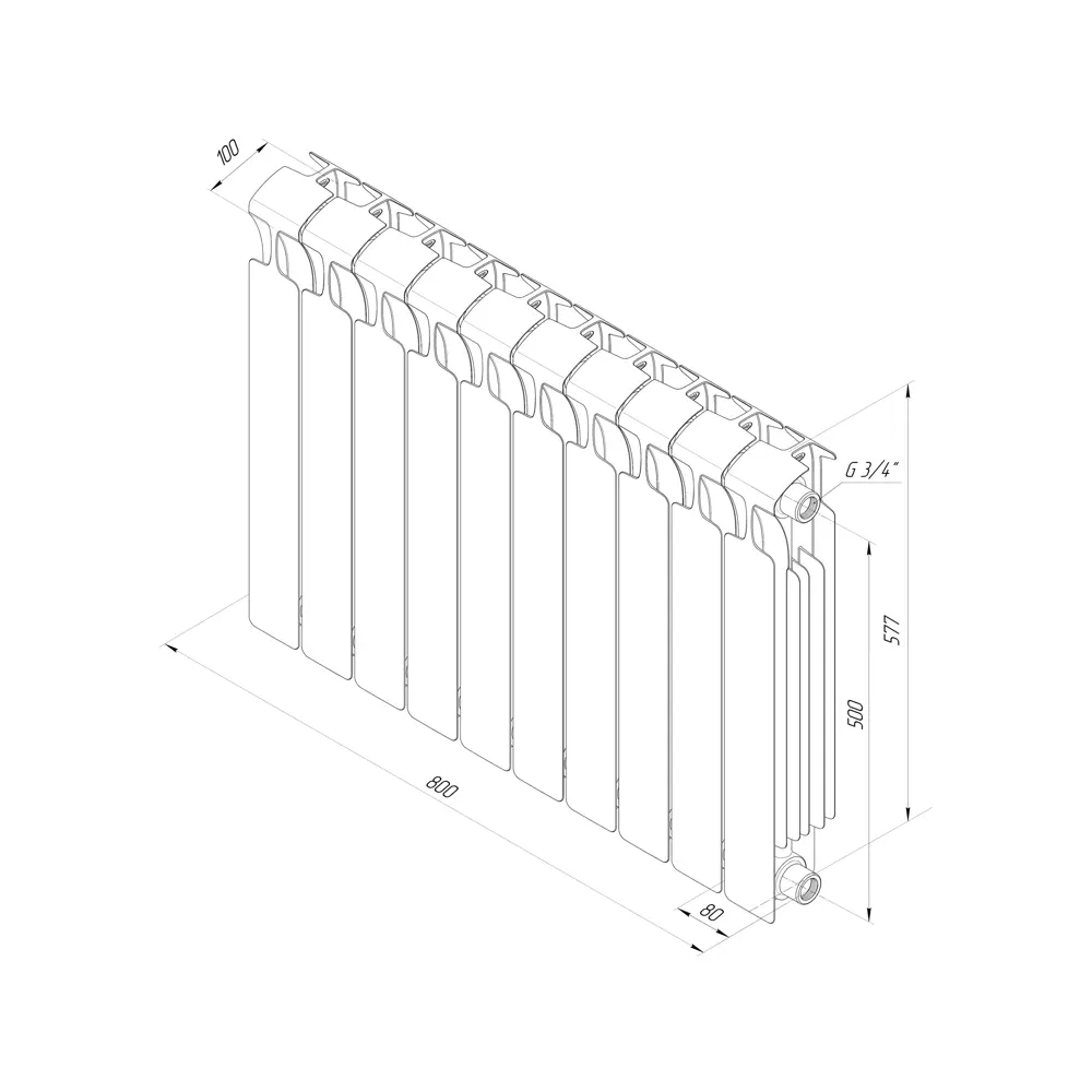 Радиатор секционный Rifar Monolit M50010RAL3011 500/100 10 секций боковое подключение биметалл бордо 82560813 STLM-2142923 - Вид №5