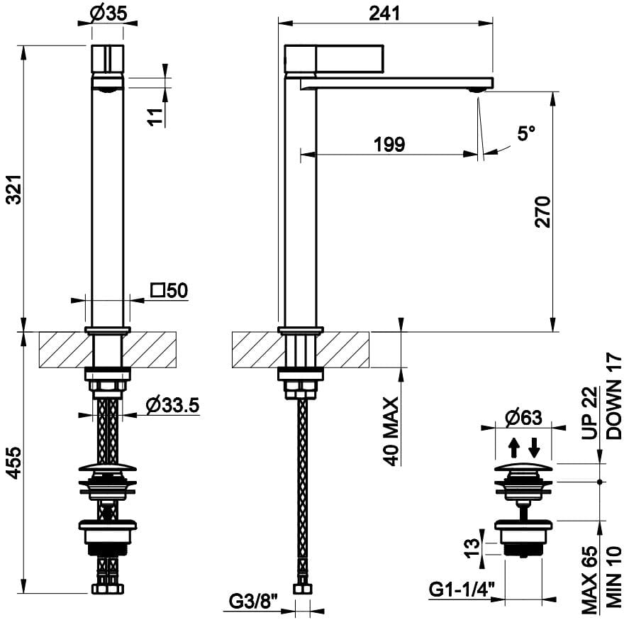 Высокий смеситель для раковины из хромированной латуни со сливом Gessi обратный ARCH-00091909 - Вид №2