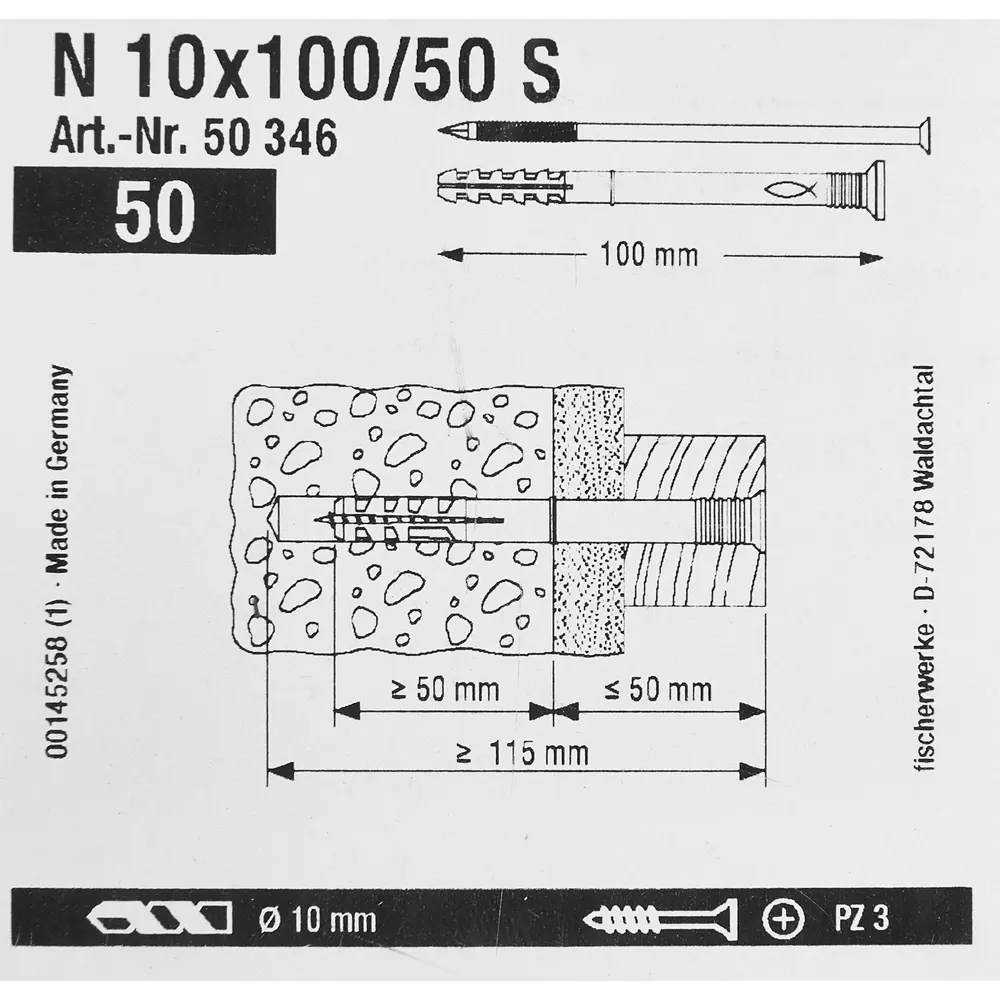 Дюбель-гвоздь потайной Fischer нейлон 10x100 мм 50 шт STLM-2042073 - Вид №3