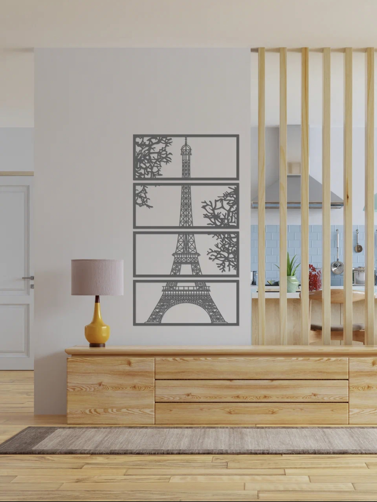 91017758 Декоративное деревянное панно малое "Париж" цвет серый STLM-0443174 ARTCORE