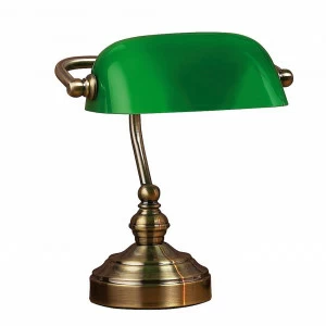 Настольная лампа библиотечная со стеклянным плафоном Bankers 105930 MARKSLOJD ПОД СТАРИНУ 337301 Бронза;зеленый