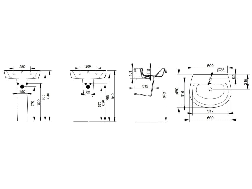 Керамическая подвесная раковина с переливом Ceramica Dolomite Demy ARCH-00034684 - Вид №4