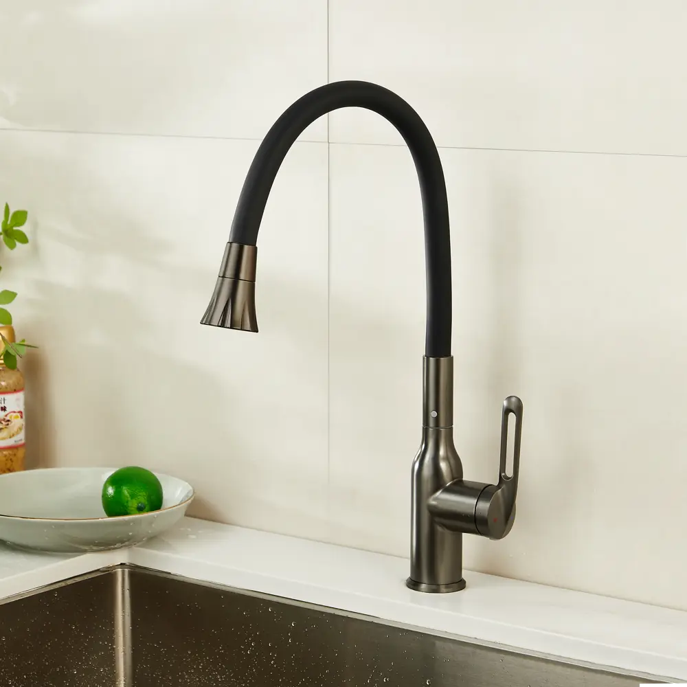 Смеситель для кухни Haiba с гибким изливом в цвете оружейная сталь 89396814 STLM-1573126