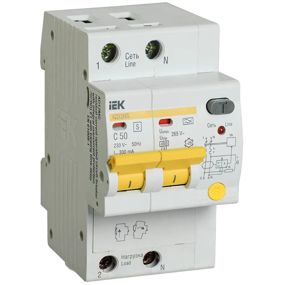Дифференциальный автомат IEK АД12MS 2Р 50 А 300 мА STLM-2071278