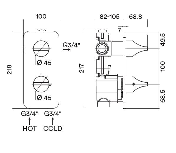 Встраиваемый термостатический смеситель для душа с пластиной Bossini Apex ARCH-00110283 - Вид №2