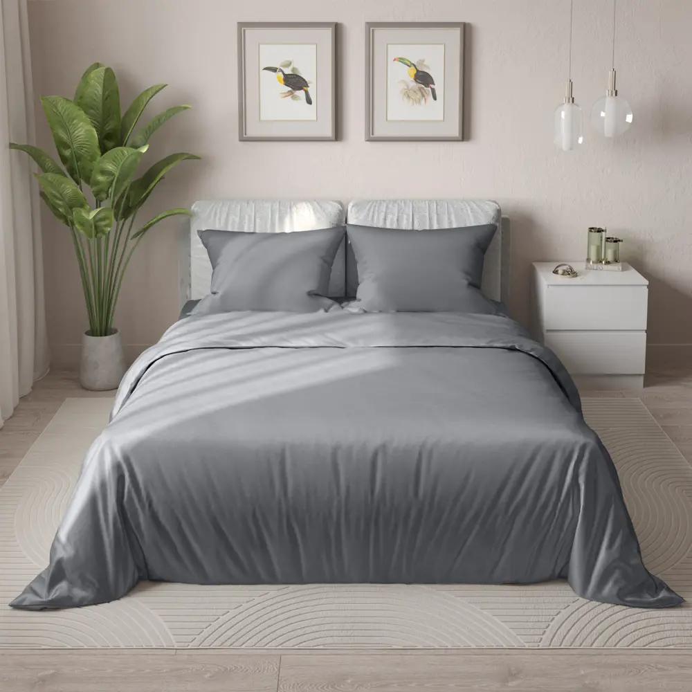 Комплект постельного белья НТК Евро полисатин графитовый 89404958 STLM-1570683