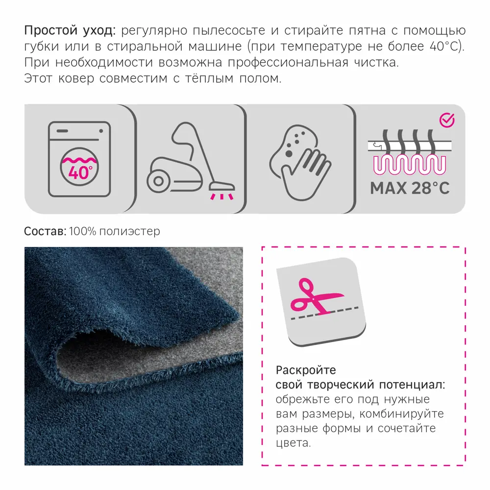 Ковер полиэстер Tony Inspire 60x115 см цвет темно-синий 83206085 STLM-2008250  - Вид №4