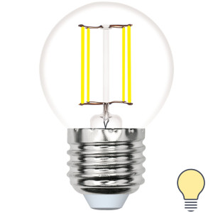 Лампа светодиодная E27 210-240 В 5.5 Вт шар малый прозрачная 500 лм, теплый белый свет VOLPE