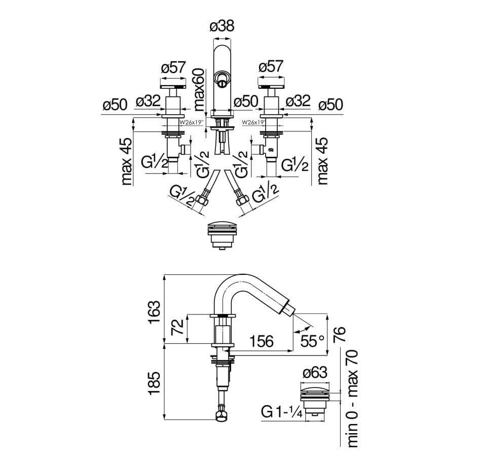 Смеситель для биде с 3 отверстиями Nobili Солнце ARCH-00107639 - Вид №3