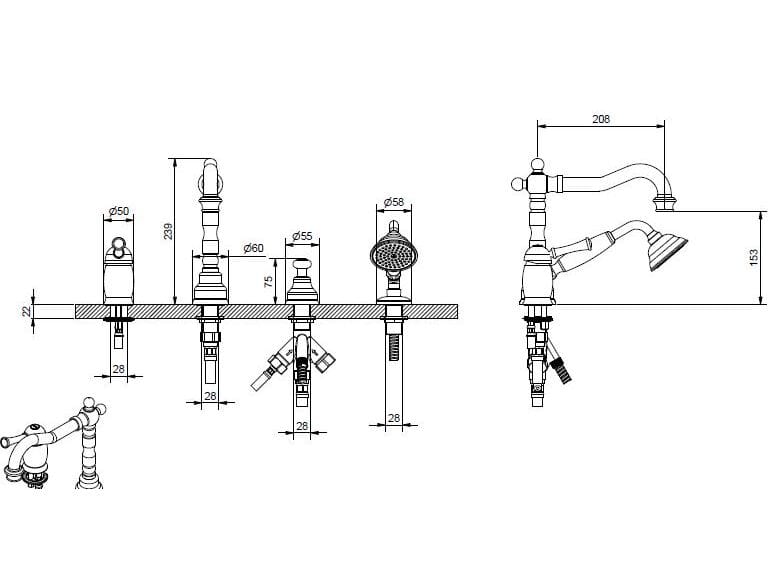 Хромированный латунный кран с 4 отверстиями Bugnatese Денвер ARCH-00068014 - Вид №2
