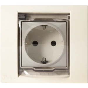 Розетка встраиваемая влагозащищённая Systeme Electric Unica с заземлением с крышкой и шторками IP44 цвет бежевый