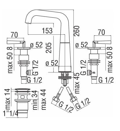 Смеситель для раковины с 3 отверстиями Nobili Likid ARCH-00025595 - Вид №3