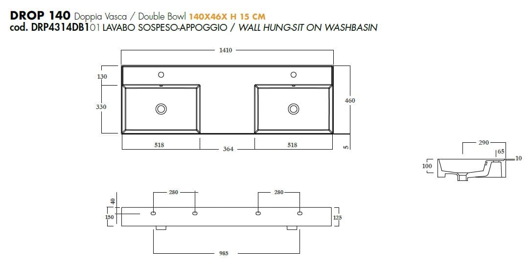 Керамическая прямоугольная двойная раковина Olympia Ceramica DROP ARCH-00146956 - Вид №4