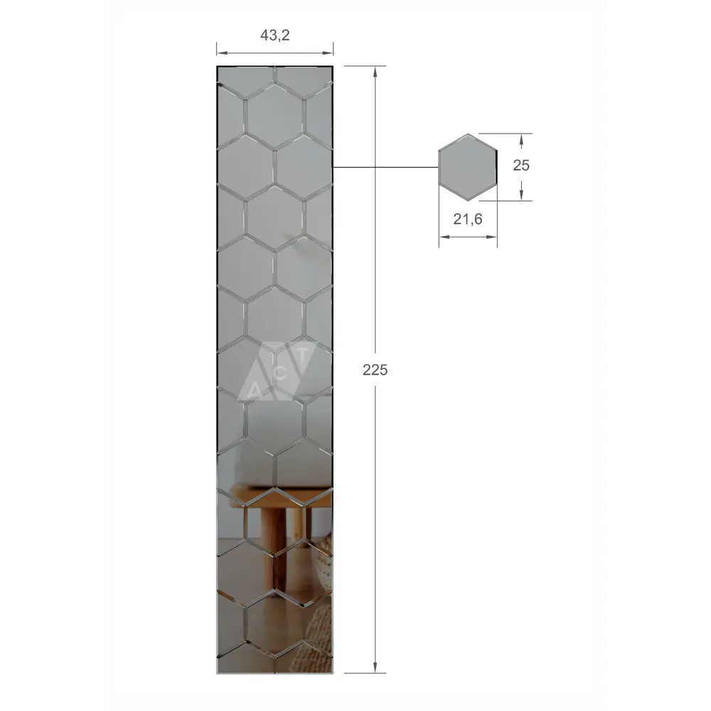 Зеркало Дст Шестигранный П-СГ2.3 43x225см цвет графит