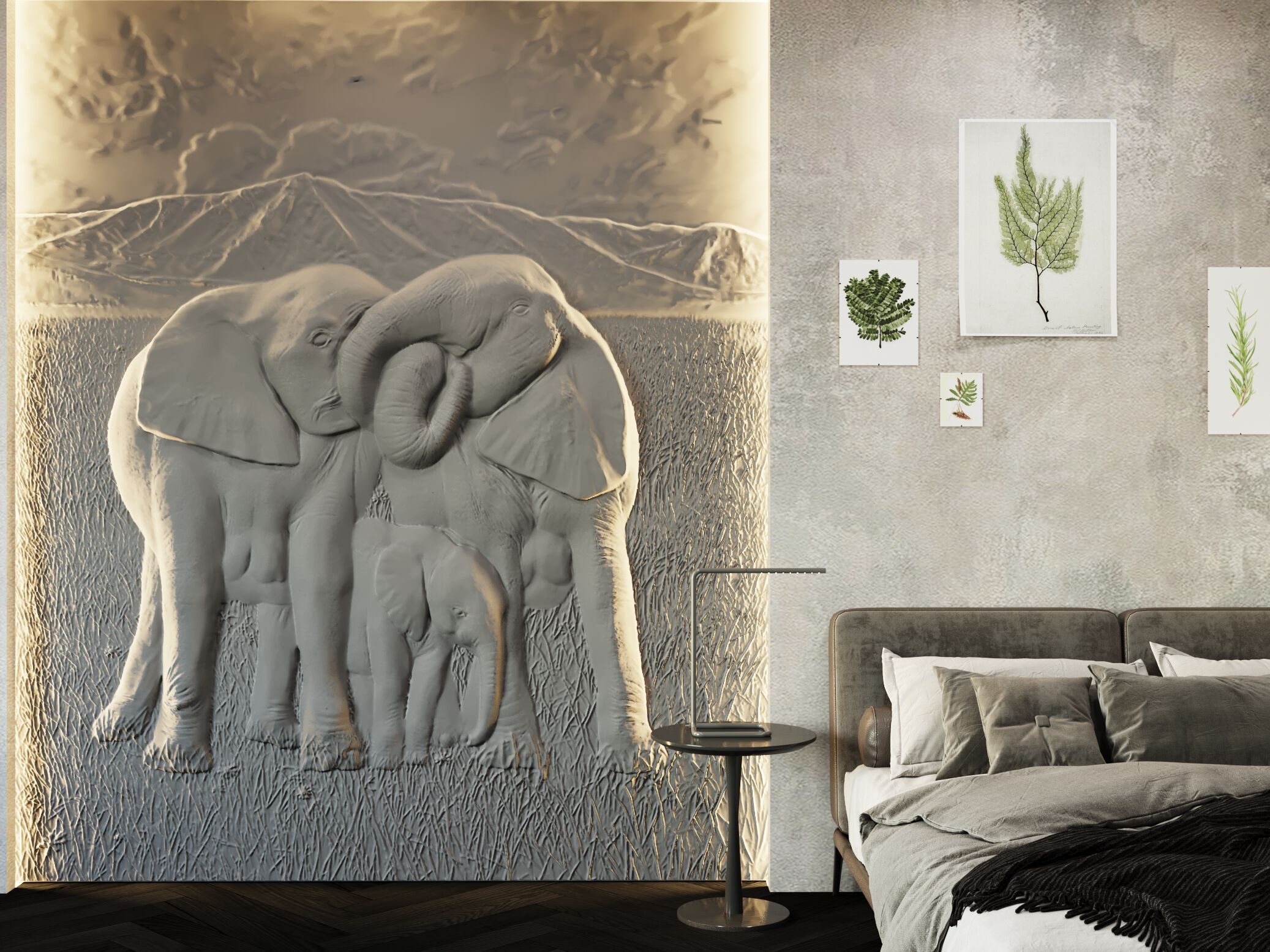 Трехмерная декоративная гипсовая панель WallDeco ELEPHANTS ARCH-00127145