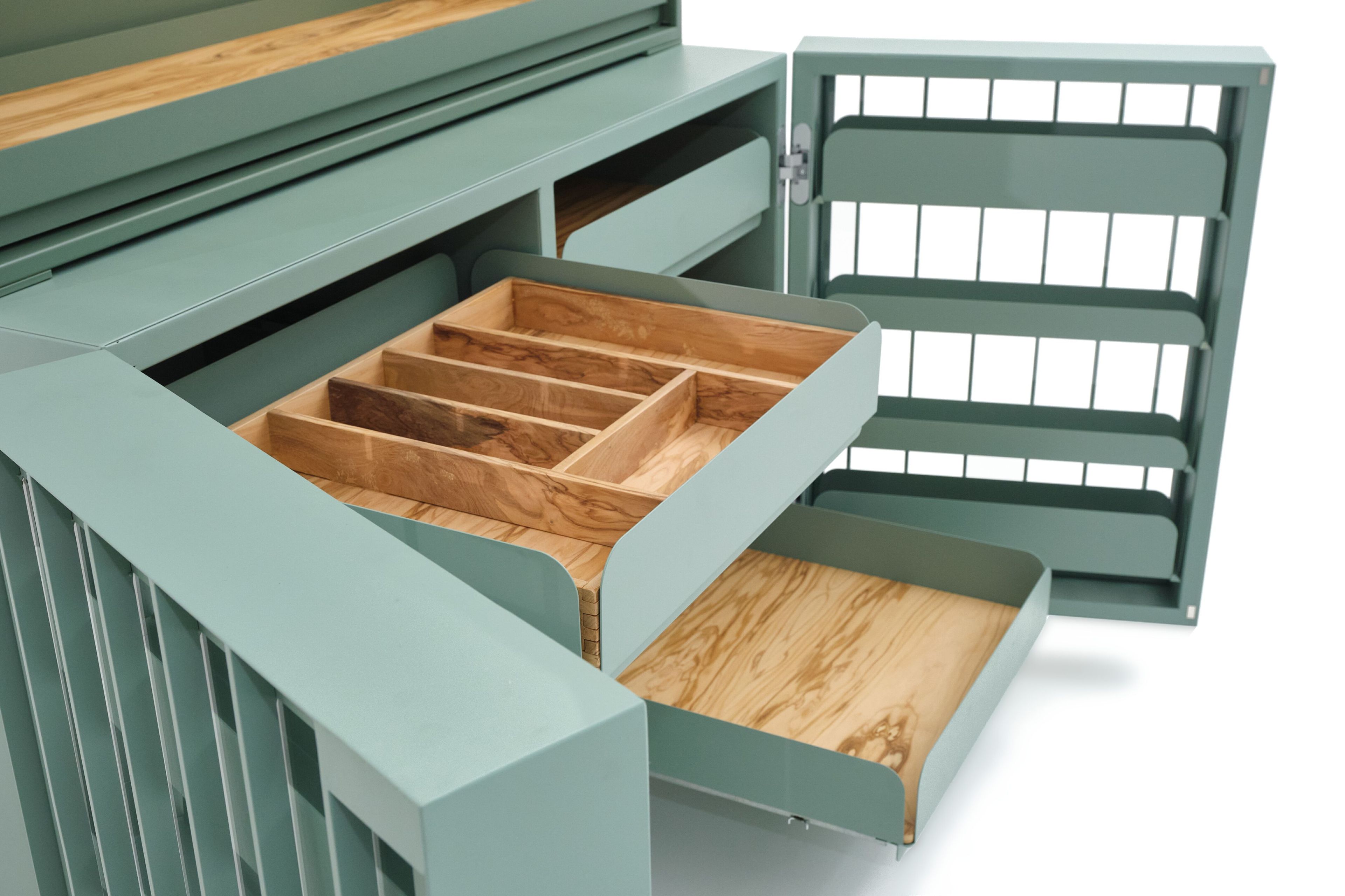 Модульный шкаф из окрашенной стали и оливкового дерева Officine Tamborrino MEMÈ ARCH-00114854 - Вид №4