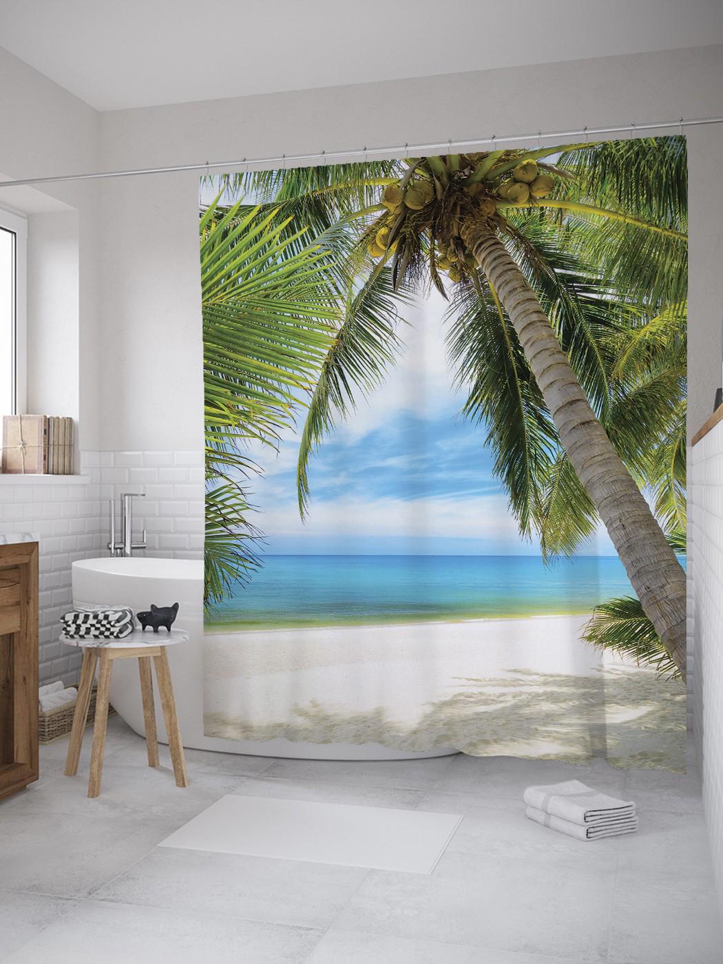 93780169 Штора для ванной Светлый солнечный пляж из ткани, 180х200 см с крючками Шторка для ванной STLM-0570696 JOYARTY