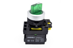 17377722 Переключатель LA115-A5-11XD/G с подсветкой, с фиксацией, зеленый, LED, 220В ADL10-203 ANDELI