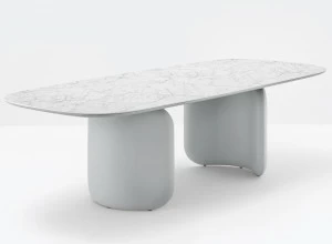 Pedrali Прямоугольный мраморный стол с основанием, обтянутым кожей Elinor